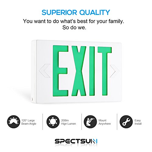 Buy SPECTSUN Led Exit Sign with Battery Backup, Green Exit Light Combo