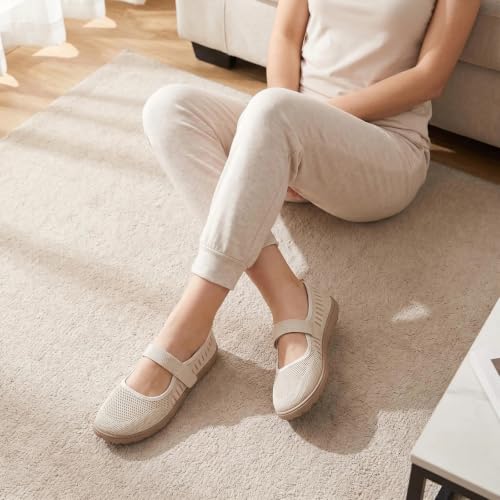 Image of Waluzs Wide Toe Box Flats Shoes Women Knit Ballet Flats Mary Jane Dress Flat Wide Width Walking Shoes Slip-on with Strap