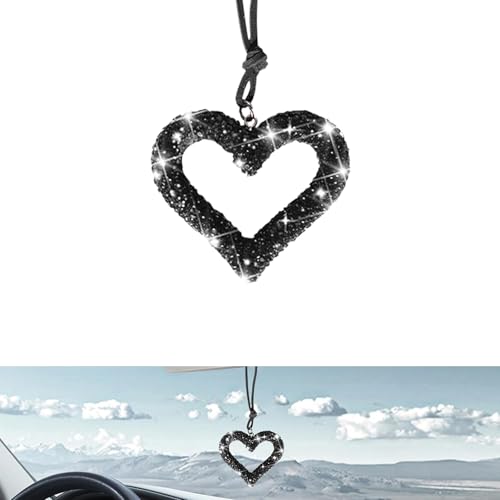 yorpyep Bling Heart Car Hanging Accessories, Sparkling Diamond Rearview Mirror Decorative Pendant, Multifunctional Charm Jewelry for Car Door Backpack, for Most Cars Home Necklace (Black)