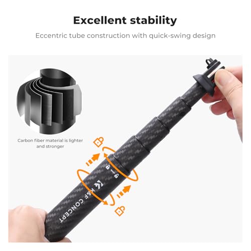 Image of K&F CONCEPT Carbon Fiber Invisible Selfie Stick, （127cm /50in） Extension Long Pole Compatible with Insta360 X5 X4 X3 ONE X2 Ace, Ace Pro, Ace Pro 2, GO 3 /3S, GO Ultra, DJI Osmo 360 Action Cameras | Compatible with Insta360 X5 /X4 /X3 ONE X2 Ace Pro 2, Luna Ultra, DJI Osmo Action 3-6 Osmo 360,Go Pro Hero 8-13 Balck Camera