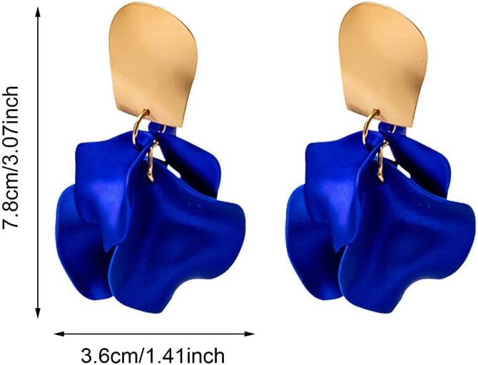 Miniatura 2 de Aretes colgantes de pétalos de rosa, elegantes aretes bohemios de resina colgantes de pétalos de rosa azules, aretes colgantes para mujer, aretes