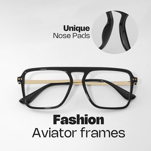 Zeelool Trendy Aviator Eyeglasses Frame with Non-prescription Clear Lens for Men ZJGX821109-01 Black
