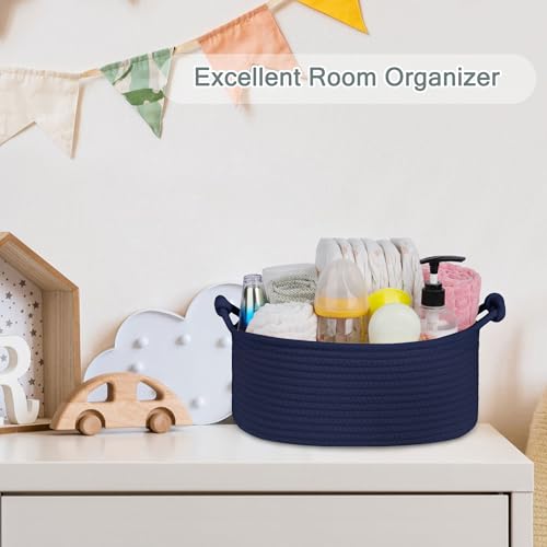 Image of COMSE Small Gift Basket Empty with Bag & Ribbons, Solid Navy Blue