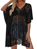 Gosunny Damen Spitzen Strandponcho Sommer Badeanzug Strandkleid Bikini Cover Up Elegant Bademode(Schwarz)
