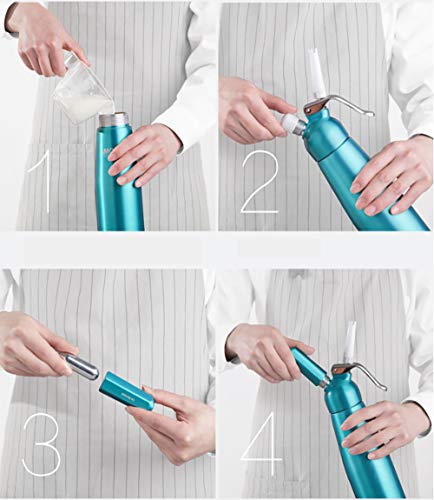 Image of AMC Professional Whipped Cream Dispenser with 4 Decorative Nozzles and Bonus Full Size Dispenser Cleaning Brush /Cream Whipper /Whip Cream Canister /Use with N2O Cream Chargers (not Included)