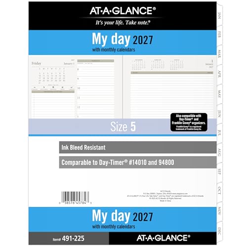 AT-A-GLANCE 2027 Planner Refill Daily, 8.5" x 11", Folio Size 5, Two Page Per Day Refill, 7-Ring Loose-Leaf (491-225-27)