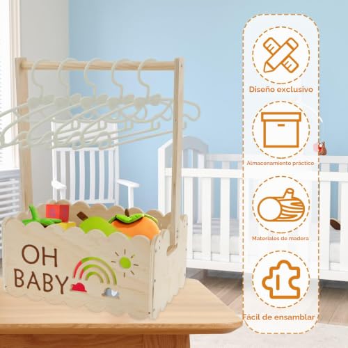 Miniatura 2 de Cesta De Bebé Regalo Con Asa, Caja De Madera Para Baby Shower, Armario De Madera Para Baby Shower, Cesta Multifuncional Para Recién Nacidos, Cumpleaños, Navidad, Nuevos Padres B