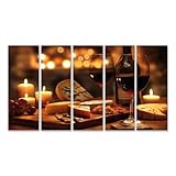 islandburner Bild auf Leinwand Stimmungsvoller Abend mit Käse und Wein für Wohnzimmer Genießer Delikatessenladen Bilder Wandbilder Poster