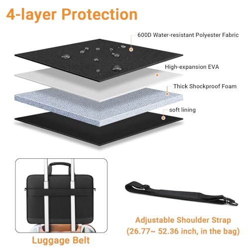 Laptop Bag 17 17.3 Inch, Waterproof Laptop Case Sleeve Messenger Bag Briefcase with Shoulder Strap for 17 17.3 Inch Lenovo HP Dell Acer ASUS Notebook Computer Carrying Case, Black2