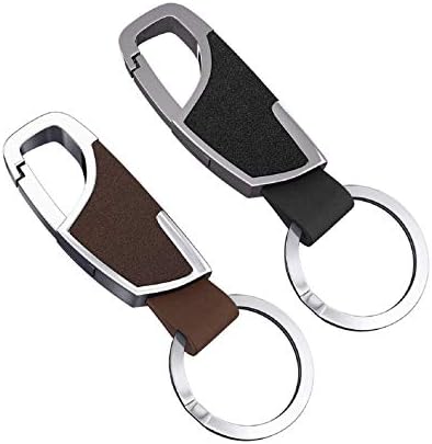 Reenfaya Key Chain with Leather Heavy Duty for Men and Women,Upscale Car Keychain Key Ring Key Holder-2 Pack(Black/Brown) (RF01)