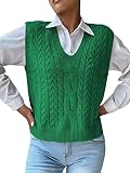 RefindWin Women's V Neck Sweater Vest Cable Knit Sleeveless Sweater Vest Fall Sweater Vest for Women