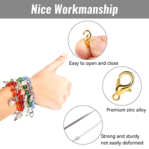 100 Stück Karabinerverschluss und 200 Stück offene Sprungringe, Verschlüsse Armband Set, Halskettenverschlüsse (Gold)