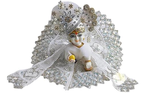 Image of Laddu Gopal Heavy Poshak with Pagdi, Patka and Choli (Size 4) l Ladoo Gopal Dress l Bal Gopal l Kanha Ji Thakur Ji Dress(White)
