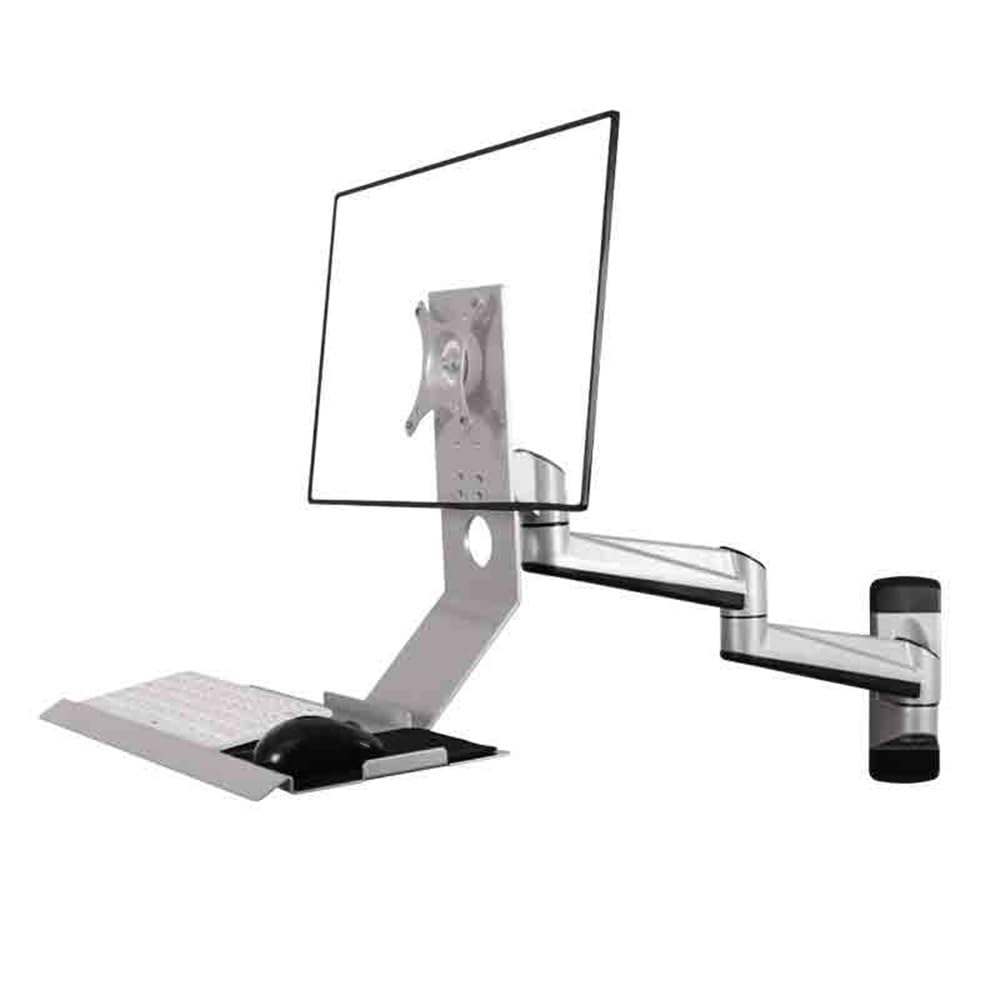 Aioneer Monitor Arm Silver Wall Mount Double Arm With Regular Tray Monitor Stand Collapsible 90° Monitor Mount Arm