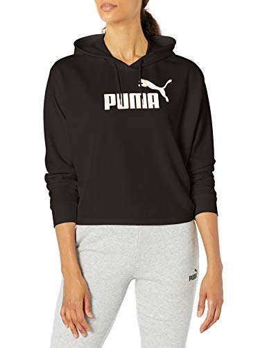 PUMA Women's Essentials+ Metallics Cropped Hoodie, Black-Gold, L