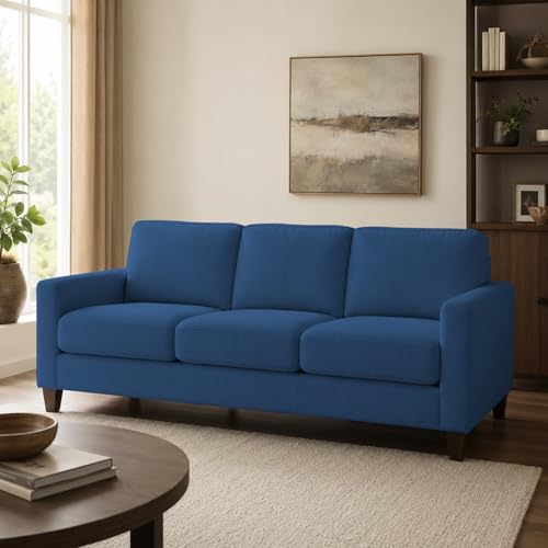 Image of Casaliving Gladino Modern Velvet Fabric Sofa, Tufted Design Upholstered 3 Seater Sofa Set for Living Room, Premium Velvet Fabric Sofa (Blue)