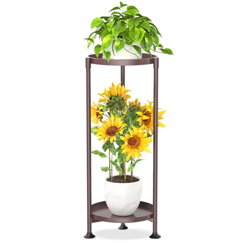 KMOTASUO 2-Tier Indoor Plant Stand, Heavy Duty Metal, Bronze