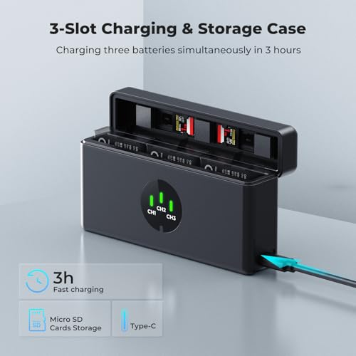 Image of K&F CONCEPT OSMO 360 Battery Charger, 3-Slot Action 5 Pro Battery Charger Case Compatible with DJI OSMO Action 5 Pro, Action 4, Action 3 Camera
