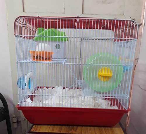 Image of Cage /Playhouse for Dwarf Hamster /Gerbil /Mice with a Food Cup, Water Bottle and Exercise Wheel with Spacious Two ladders cage (37Cm x 28 cm x 35 cm )- [ Colors May Vary ]