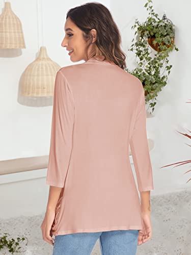 Image of Women Casual Lightweight Cardigan 3 /4 Sleeve Draped Open Front Soft Cardigans with Pockets