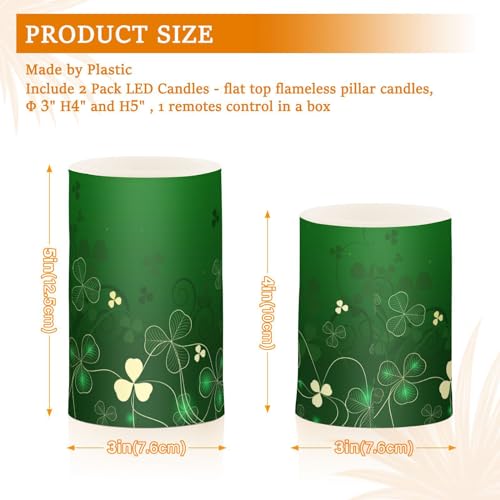 Image of ALAZA Glowing Green Golden Shamrock Flickering Flameless Candles Patrick's Day Battery Operated with Remote Timer,Tea Light Candles LED Pillar Votive Candles Set of 2 for Outdoor Indoor Decorations