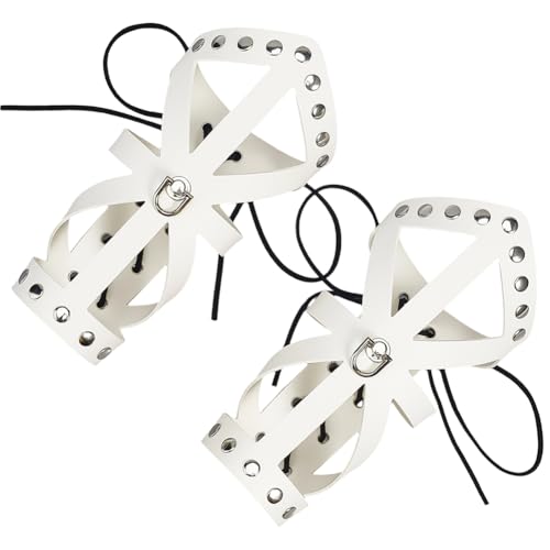 GORGECRAFT 1 Pair White Gauntlet Wristband Leather Arm Guards Viking Wrist Armor Medieval Arm Bracers Punk Adjustable PU Leather Fretwork Cuffs Armband with Wax Cord Jewelry Costume Kit for Men Women