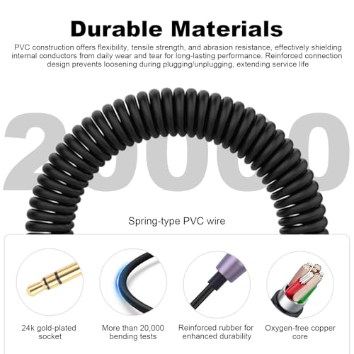 Cable de audio 3.5mm para Audio Technica ATH-M50XBT y Sony WH-1000XM5 con adaptador 6.35mm 3