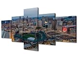 Comerica Park Wall Detroit, Michigan, USA Posters Prints on Canvas 5 Pieces Wall Paintings Open-air Ballpark Wall Art for Living Room Bedroom Bathroom Office Framed Ready to Hang (50''Wx 24''H)