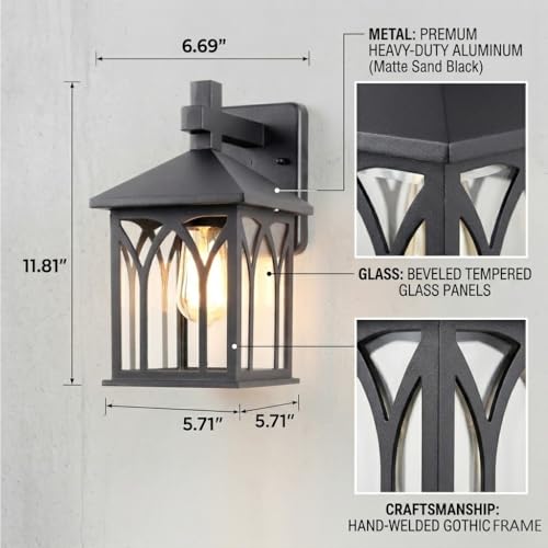Luminaria para porche exterior moderna impermeable IP44 con base E26 y estructura negra resistente 4