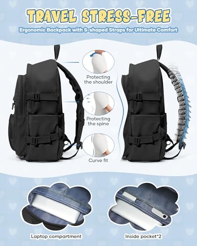 Image of Black Lightweight Backpack for College & High School Backpack With Lots of Pockets Cute School Bag for Girls Boys, Large Capacity Bookbag for Women Men, Waterproof Teens Casual Daypack Backpack