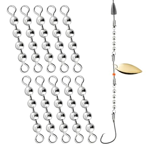 Fishing Bead Chain - Stainless Steel 10 Piece Trolling Swivels, 360 Degree Rotation Connector | Anti Twist Terminal Tackle, Shoc