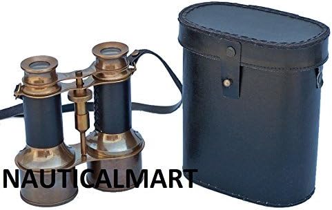 Commanders Antique Brass Binoculars with Leather and Leather Case 6"