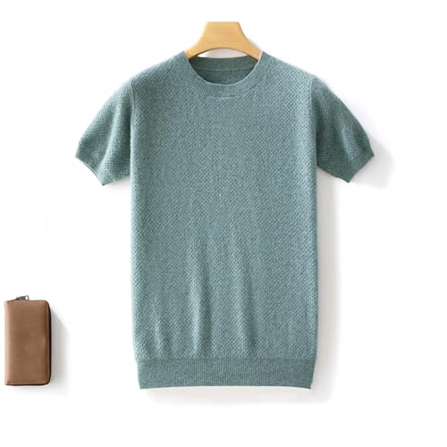 Men’s 100Percent Wool Short Sleeve Sweater Round Neck Plaid Knit Pullover Summer Casual Comfortable Breathable Top4