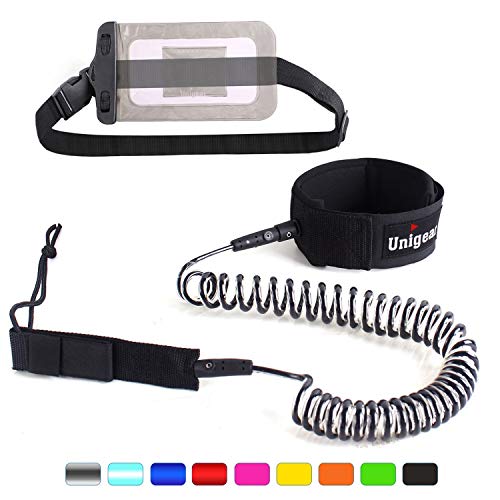 Unigear Premium 10’ SUP Leash, Paddle Leash Coiled Swivel Ankle Cuff for Standup Paddle Boarding and Surfboarding Surfing (Transparent Black)