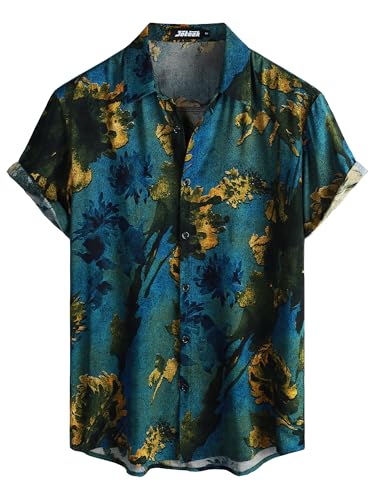 Image of JOTOOK Mens Hawaiian Shirt Short Sleeve Button Down Tropical Shirts Casual Floral Summer Beach Shirt