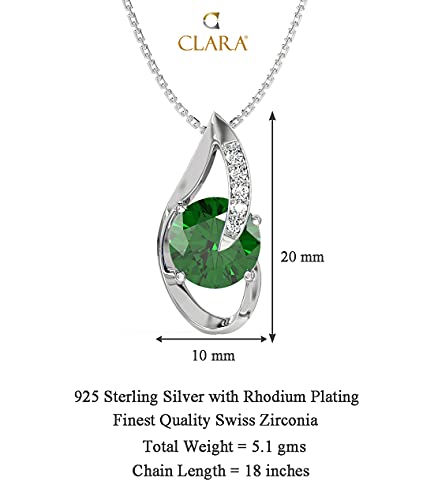 Image of CLARA 925 Sterling Silver Dark Green Eye Pendant Earring Chain Jewellery Set | Rhodium Plated, Swiss Zirconia | Gift for Women & Girls