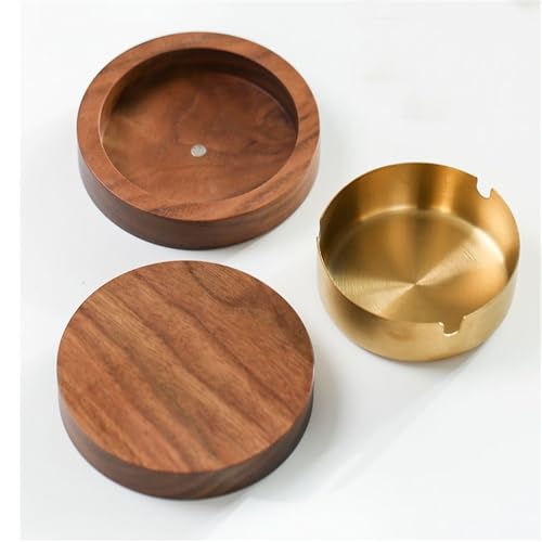 Cendrier rond en bois de noyer extérieur et intérieur avec insert en acier portable
