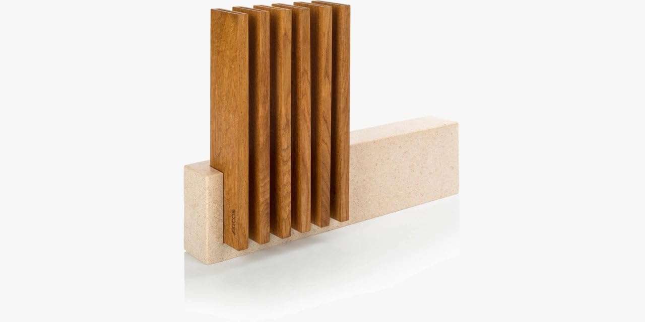 Arcos Petra Messerhalter, aus Kalkstein und Holz, 28 x 36 x 7 cm, für 6 Messer (Messer nicht im Lieferumfang enthalten)