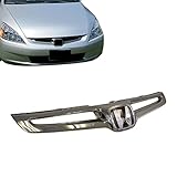 CarPartsDepot Front Chrome Shell Grille Assembly Grill Bar And Insert With Emblem Provision Compatible For Honda Accord Sedan 2003-2005 EX LX DX Hybrid