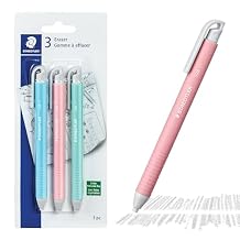 STAEDTLER Vinyl Eraser Holder 3-Pack, Retractable Precision Erasers for Pencils, Soft Latex-Free Vinyl, Smudge-Free Clean Erasing for Drawing, Drafting, School & Office Use