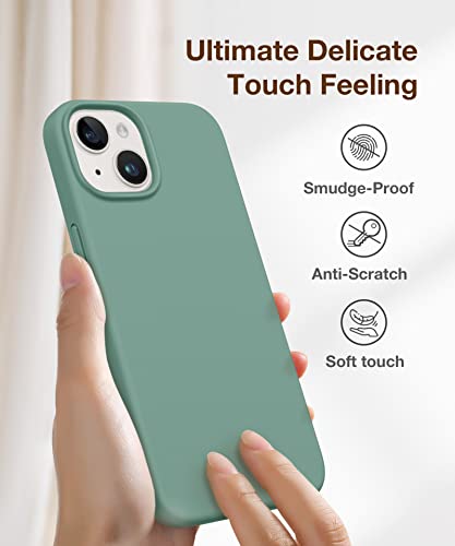 Gonez For Iphone 14 Case Silicone, With Screen Protector + Camera Lens Protector, [Soft Anti-Scratch Microfiber Lining], Slim Liquid Silicone Shockproof Protective Phone Cover 6.1 Inch, Midnight Green #TOP5