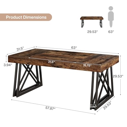 Tribesigns 63-Inch Executive Desk, Farmhouse Office Computer Desk with Sturdy X-Shaped Legs, Large Writing Table Business Furniture Workstation for Home Office, Study (Rustic Brown & Black) - Image 3