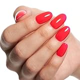 GLAMERMAID Press on Nails Medium Oval, Hot Pink Fall Short Oval Acrylic Fake Nails Kits, Glossy Reusable Full Cover Stick on Nails for Women Gifts