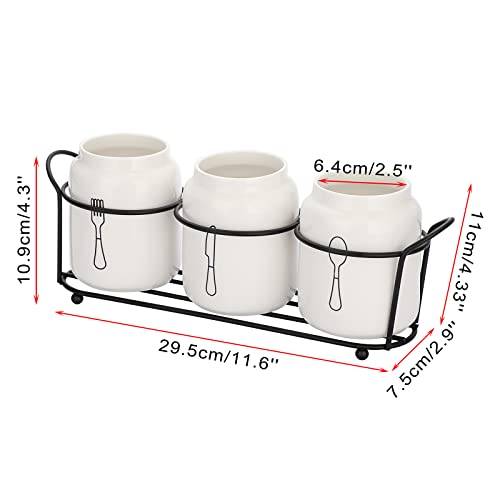 SUMTree 3-Piece Ceramic Silverware with Metal Rack - Image 2