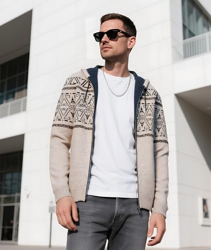 Image of LLdress Mens Knit Cardigan Sweaters Sherpa Lined Full Zip Hoodie With Pockets