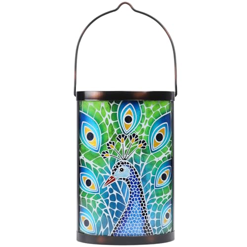 MUMTOP Peacock Solar Lantern, Hanging Glass Outdoor Garden Light by MUMTOP - Used condition - US$18.69