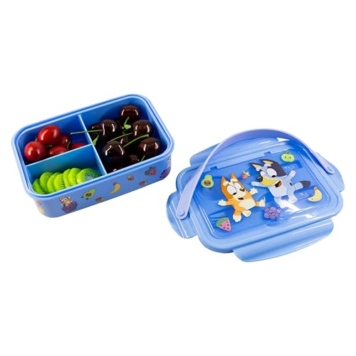 Image of Fast Forward Bluey Bento Lunch Box for Kids | Bluey and Bingo Food Container with Utensils | BPA-Free Lunch Kit with 3 Compartments | Bento Snack Box with Spoon & Fork