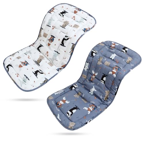 Cojín Carro Bebe, Colchoneta Silla Paseo Universal Transpirable, para el Cochecito y Asiento de Carro 100% Algodón, 80 x 32 cm (Animales Azul)