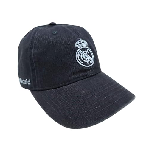 JYC CREATIVE Gorra Oficial de Real Madrid Equipo de Fútbol, Regalo para Aficionados al Fútbol, Gorra con Visera para Hombre y Mujer, (FR/ES, Letras, Talla única, Vaquero)