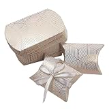 VASANA 50Pcs 3.54x2.56 Inch Kraft Paper Mini Pillow Box with White Ribbon Foldable Gift Box Party Candy Favor Holder Containers for Wedding Birthday Holidays